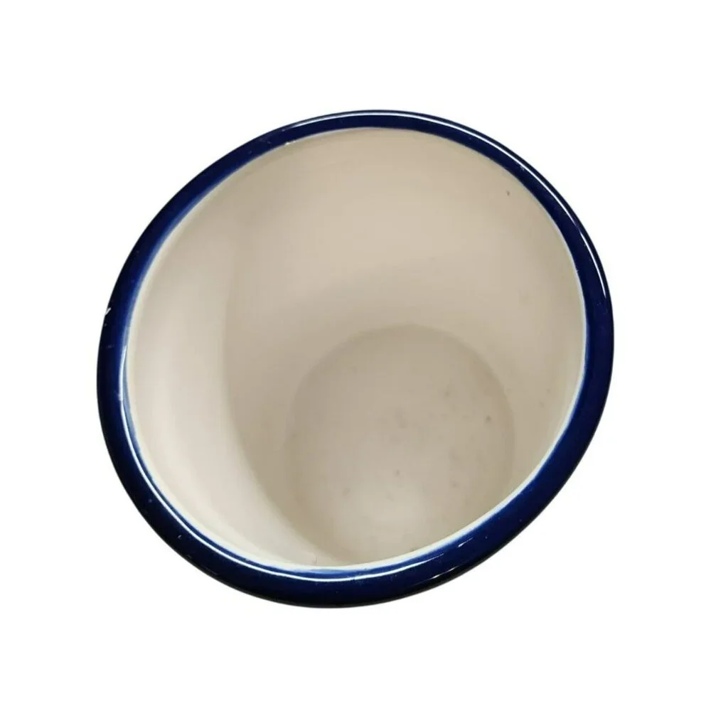 Vintage CAROL ENDRES Hand-Painted Ceramic Vase With Floral Design & Blue Rim